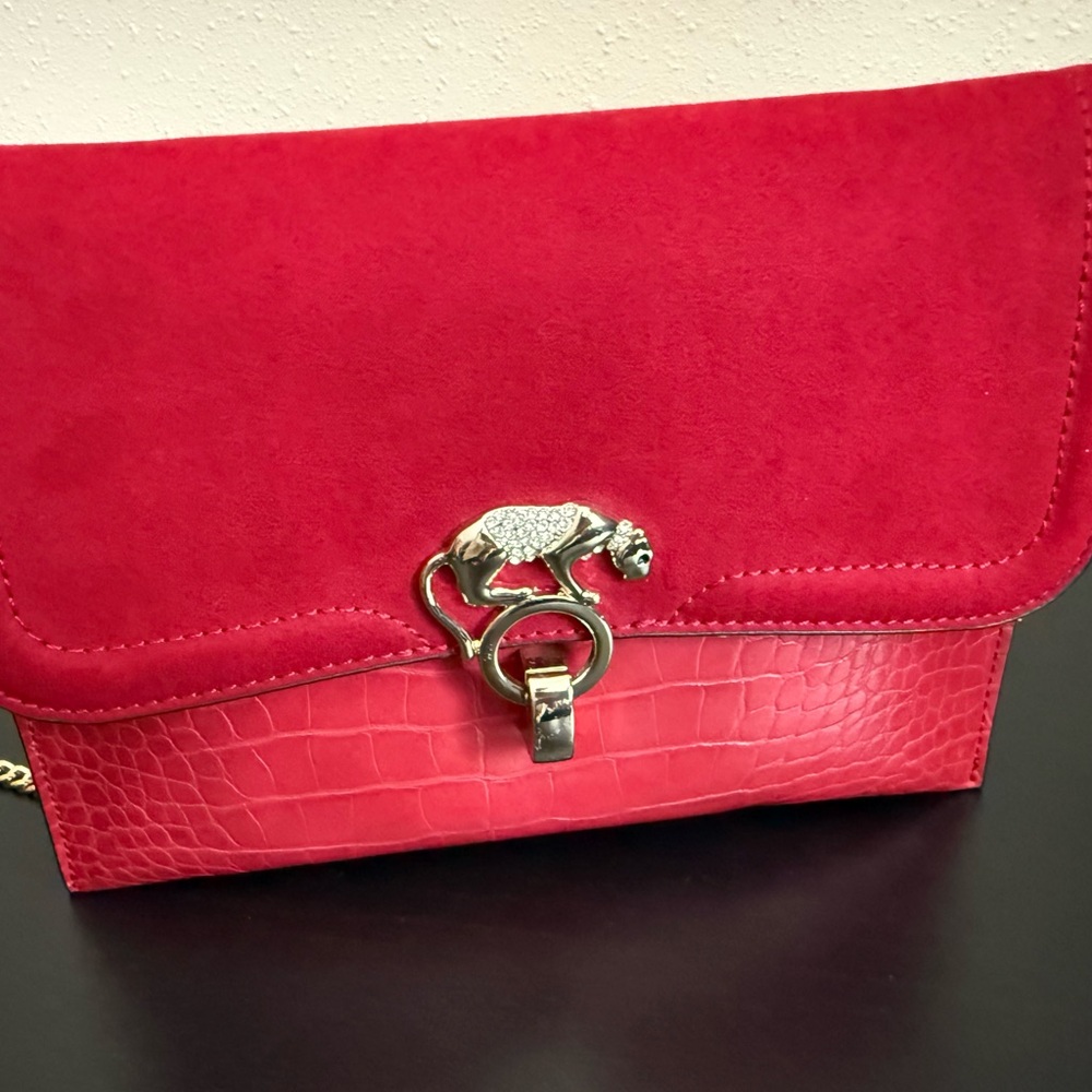 Topshop Red Panther Clutch Gold Chain Crossbody Y2K Statement Bag - Picture 2 of 5